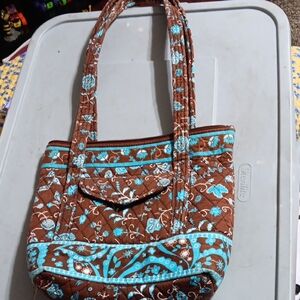 Brown and Blue Quilted Tote Bag with Paisley Design